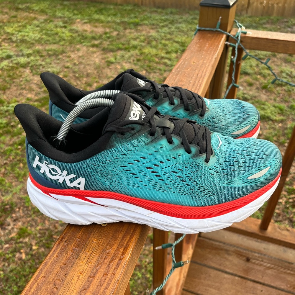 Hoka One Clifton 8 Teal Red Running Walking Shoes Men’s Size 11D